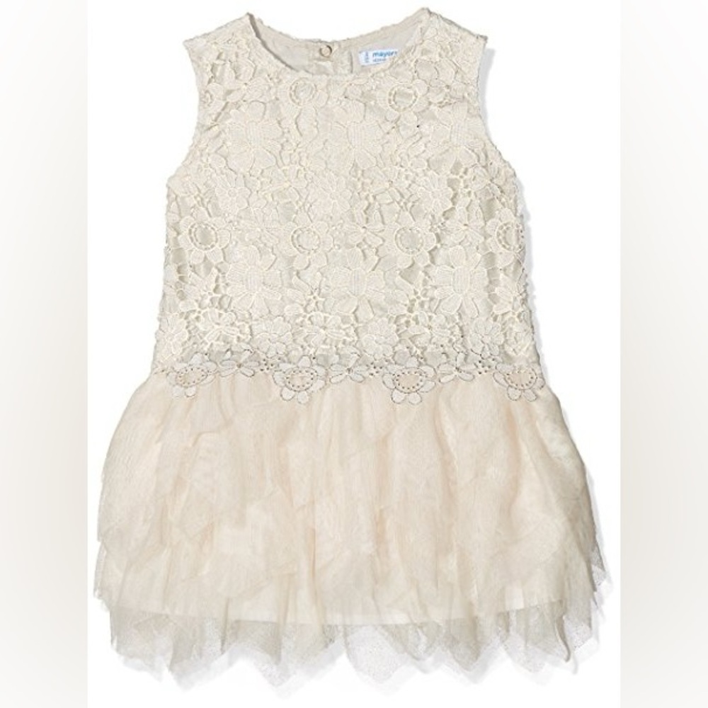 Size 6 Girls Mayoral Ivory Floral Lace Dress